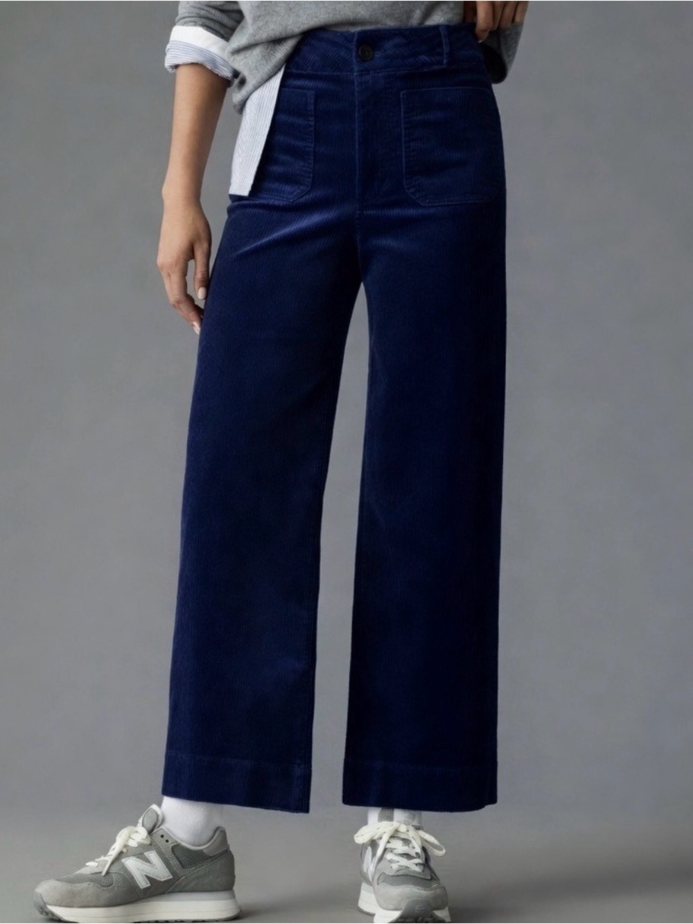 Maeve Colette High-Rise Wide-Leg Pants in Navy Corduroy
